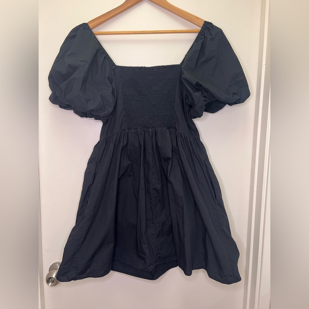 Black Puff Sleeve Mini Dress Cottagecore Open Back Babydoll A New Day M - Picture 7 of 9